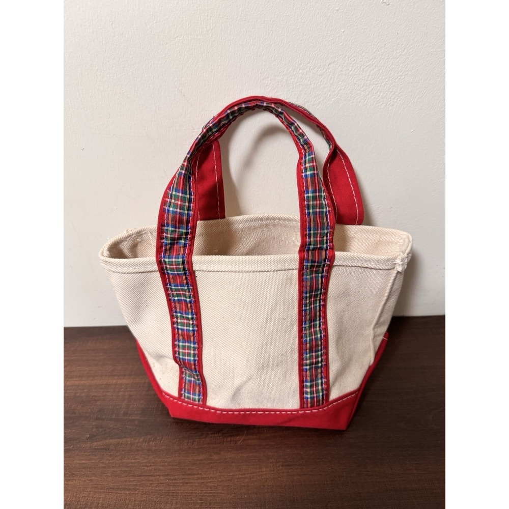 LL Bean Boat And Tote Canvas Mini Red Plaid USA Made 10"x 7"